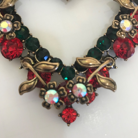 Jeweled Ornament Iridescent Heart Wreath Rhinestone NWT Red Green and Gold - Picture 4 of 9